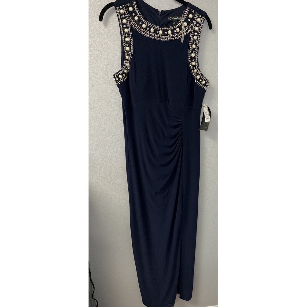 Prelude Women's Sheath Dress Size 10 Navy Pearl Rhinestone Embellished NWT